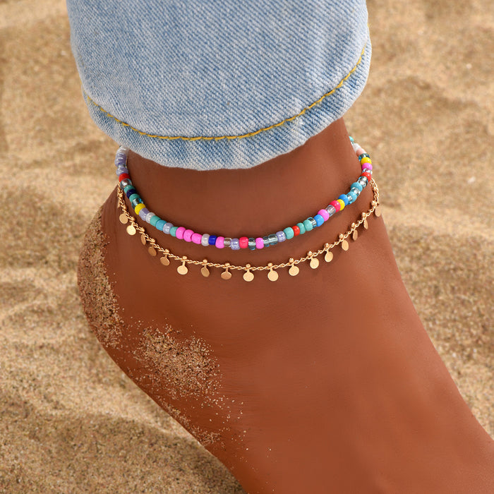 Wholesale Bohemian Beach Style Ethnic Anklet Alloy Turquoise Bead Rhinestone Stylish Jewelry Accessory MOQ≥2