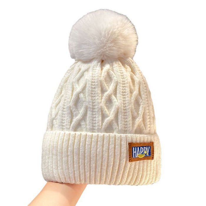 Wholesale fleece-lined Wool Hat Thickened Warm Northeast Knitted Hat Women' s Big Head Ear Protecting Hair Ball Hat White Ball Hat