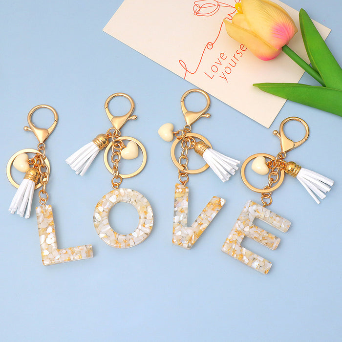 Wholesale New Gold Foil Drop Glue Letter Pendant Keychain Girl Bag Pendant Girlfriend Gift