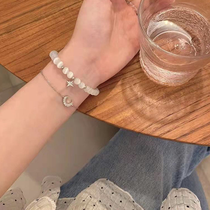 Wholesale Beaded bracelet with niche temperament and simple cat eye stone bracelet set
