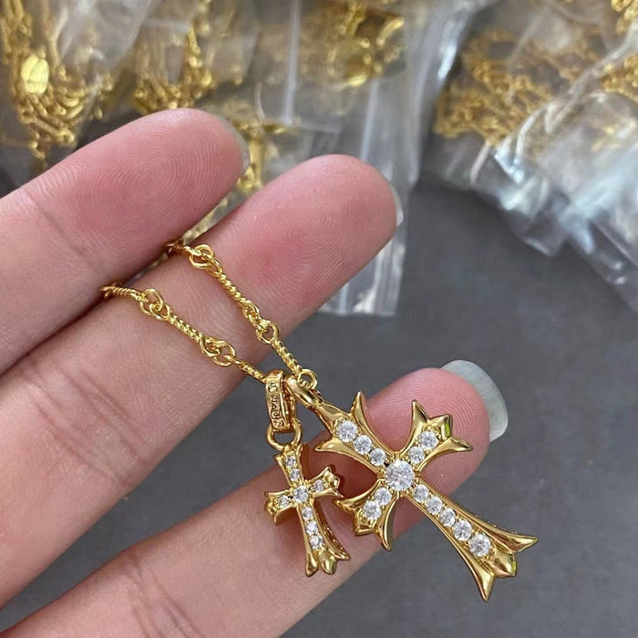 Wholesale Necklace with diamonds, cross pendant, vintage necklace accessory