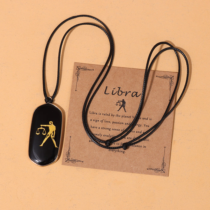 Wholesale Kraft paper English blessing card packaging necklace with twelve zodiac sign black obsidian stone beads