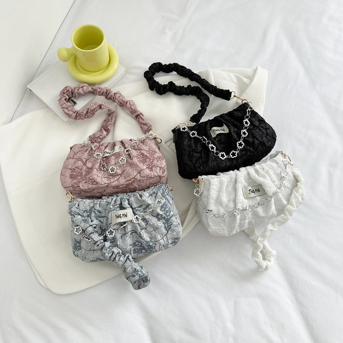 Wholesale Minimalist bag chain, fashionable pleated fabric bag, single shoulder crossbody casual cloud bag