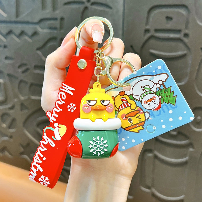 Wholesale Christmas Little Yellow Duck Keychain PVC Bag Charm Car Key Accessory Boutique Gift