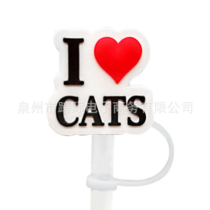 Wholesale New Cat Animal Straw Cover 10MM Straw Cap Silicone Dust Stopper Cute Anime Party Straw Decoration