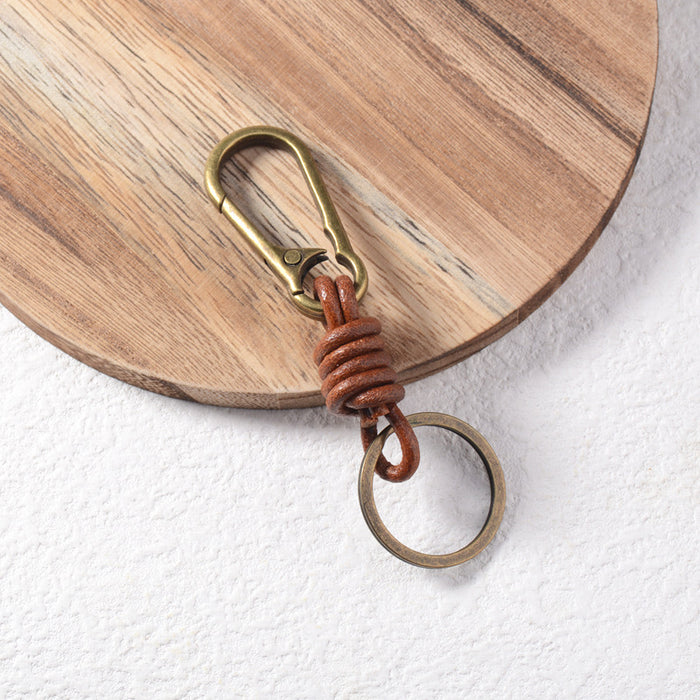 Wholesale Vintage Handwoven Leather Keychain with Lobster Clasp Bag Pendant