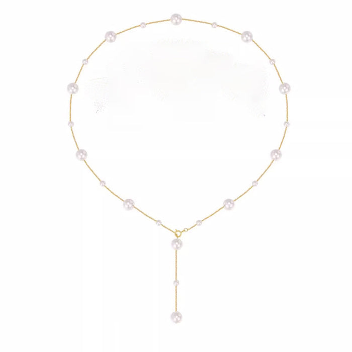 Wholesale Titanium steel pearl necklace sweater chain long bead light luxury niche tassel collarbone chain neck chain