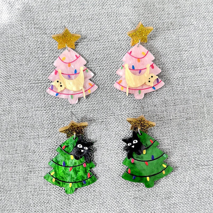 Wholesale Cat Christmas Tree Acrylic Earrings JDC-ES-XuePa008