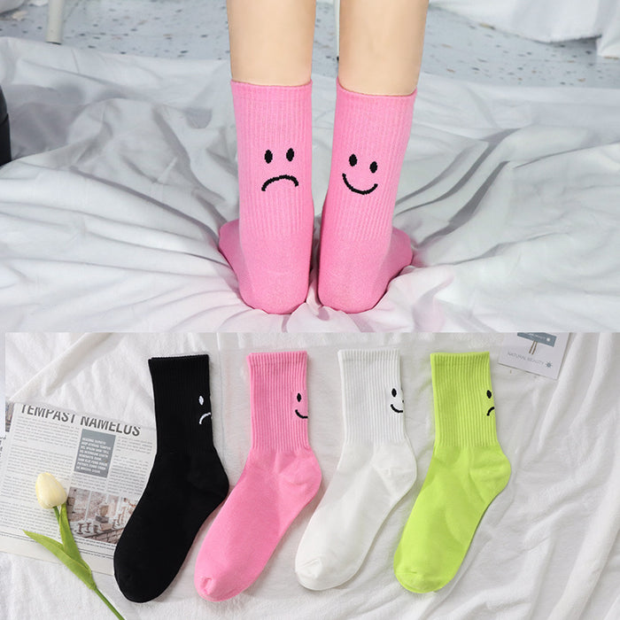 Wholesale Smiling face socks Solid color women's socks Middle tube socks Women's calf socks Cotton socks