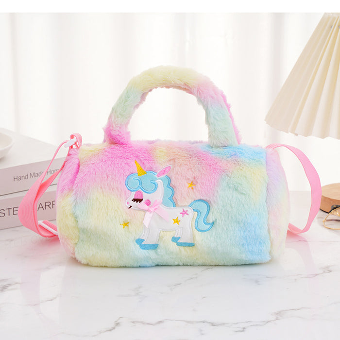 Wholesale Children's Cylindrical Shoulder Cute Butterfly Pony Handbag Plush Crossbody Bag