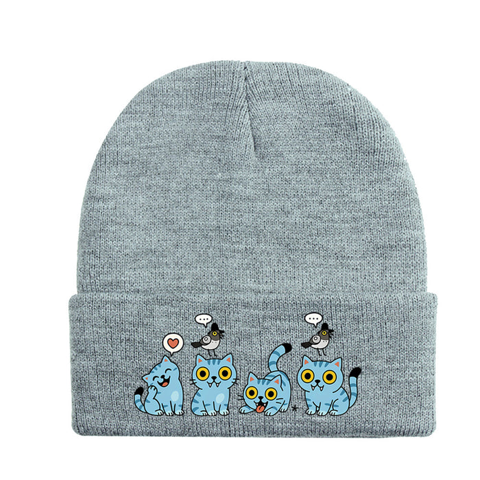 Wholesale Stylish knitted hat rolled brim and printed knit