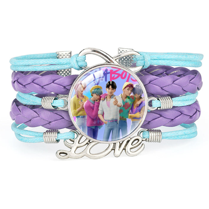 Wholesale KPOP Color Block Multi-Layer Braided Adjustable Bracelet