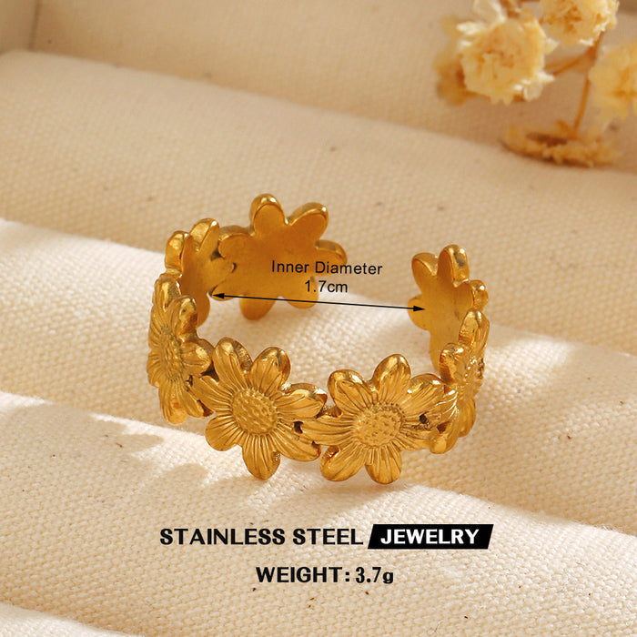 Wholesale women's Stainless steel Gold Plated Rings flower Adjustable rings