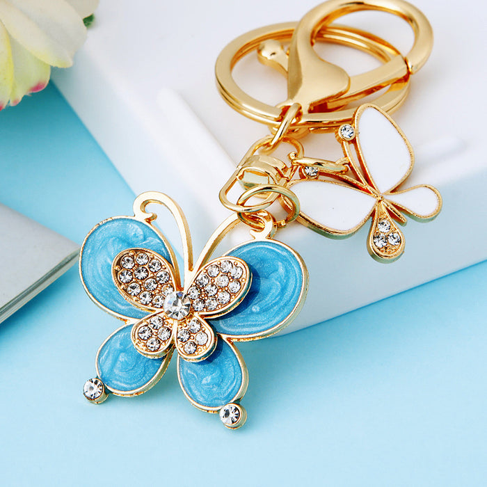 Wholesale Butterfly Car Keychain Pendant Metal Keychain Ring Creative New Diamond Pendant Gift