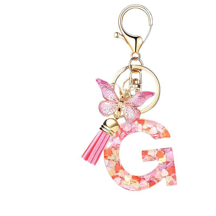 Wholesale Fashion pink letter key chain love sequins butterfly tassel key chain crystal  accessories