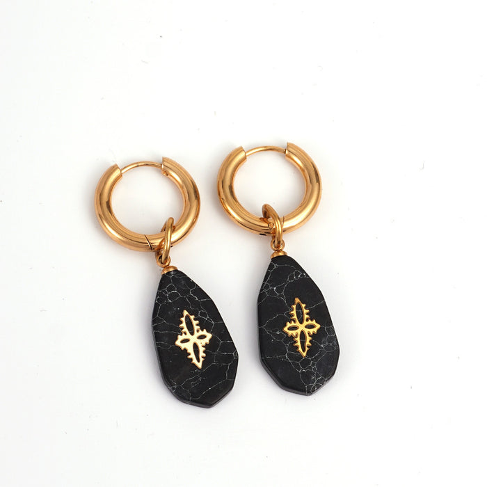 Wholesale Fashionable retro stainless steel necklace with natural stone pendant, light luxury temperament necklace earring set