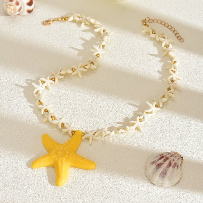 Wholesale Shell Necklace Exaggerated Design Resin Starfish Pendant Jewelry Necklace