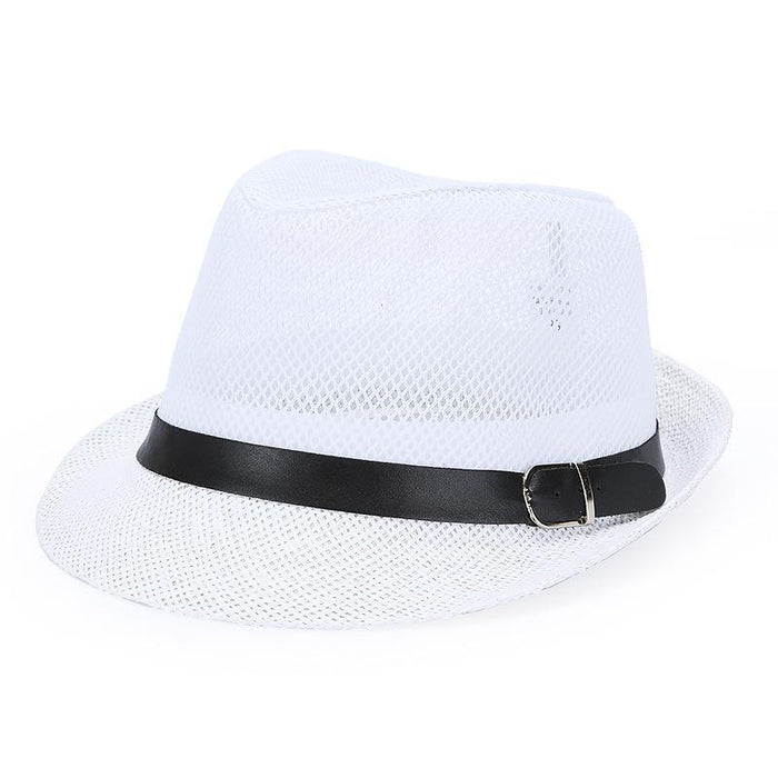 Wholesale Men's Top Hat Grid Small Top Hat Hollow-out Breathable Sun Hat Solid Color Flat Top Jazz Hat Sun Hat Women's Sun Hat