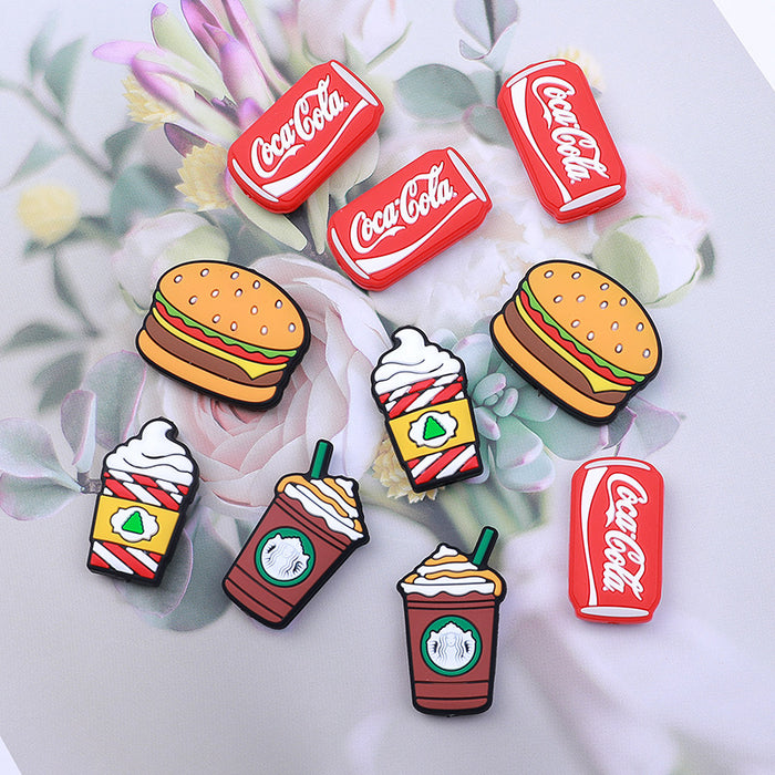 Wholesale of 20PCS silicone burger beads children's teething teeth loose beads baby pacifier chain accessories cola silicone beads JDC-BDS-HeX060