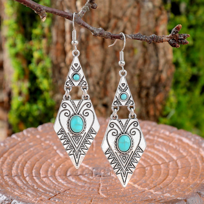 Wholesale Ancient Silver Zinc Alloy Bohemian Triangle Earrings Geometric Retro Fashion Accessory MOQ≥2