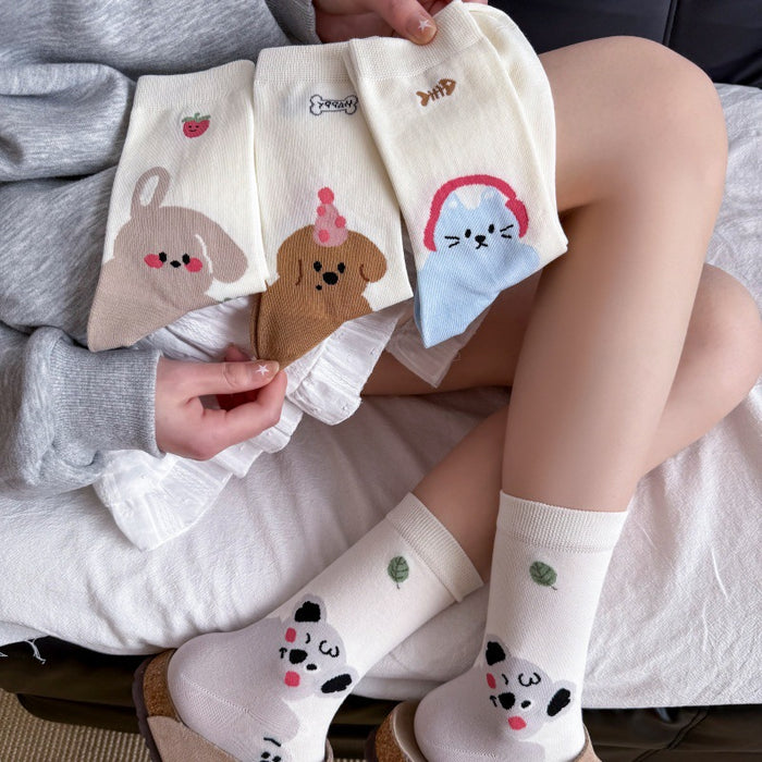 Wholesale Socks made of pure cotton, mid tube socks, cute cartoon pile socks, thin long socks