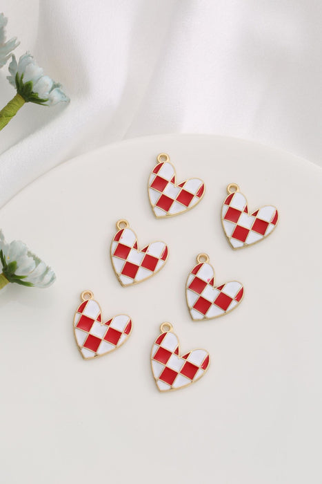 Wholesale DIY alloy electroplated checkered heart-shaped cartoon charms
