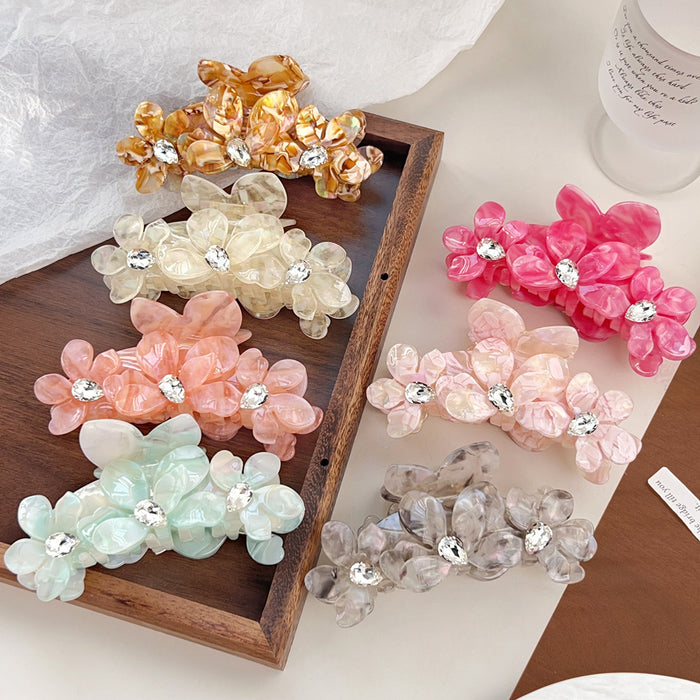 Wholesale Camellia Flower Rhinestone Acetate Hair Gripper - Fashion Accessory