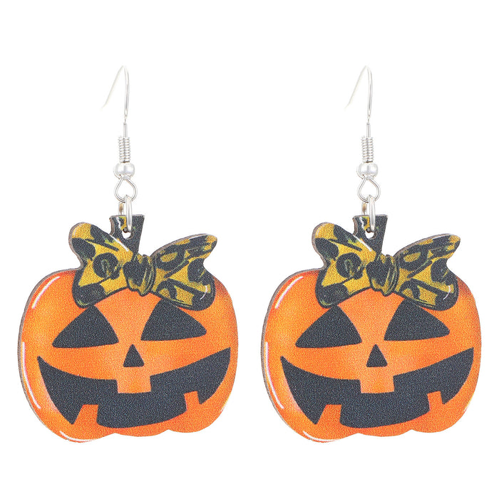 Wholesale  Western Style  Pumpkin Pendant Earrings Wooden Gothic Cartoon Earrings