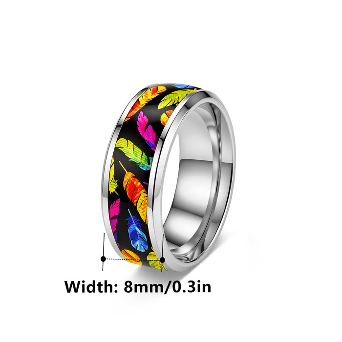 Wholesale Rainbow Feather Stainless Steel Ring Fashion Jewelry Accessory