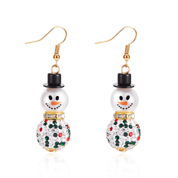 Wholesale Pearl Snowman Earrings Simple High-end Christmas Hat Snowflake Diamond Earrings