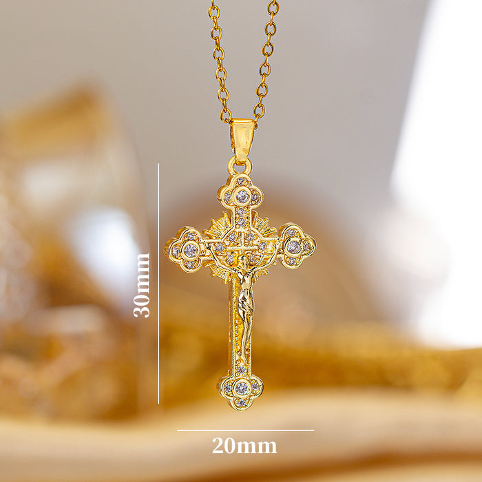 Wholesale Zircon-set cross Titanium steel necklace