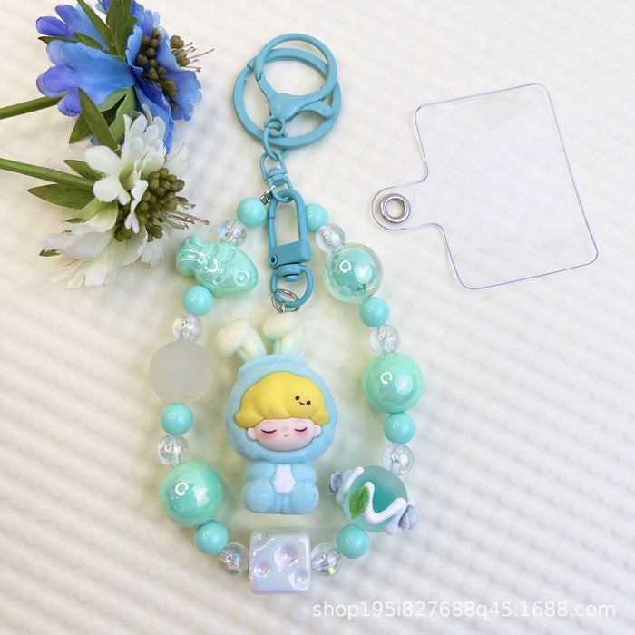 Wholesale Flocked Baseball Cap Colorful Beaded Mobile Phone Chain Keychain Bag Doll Pendant Accessories