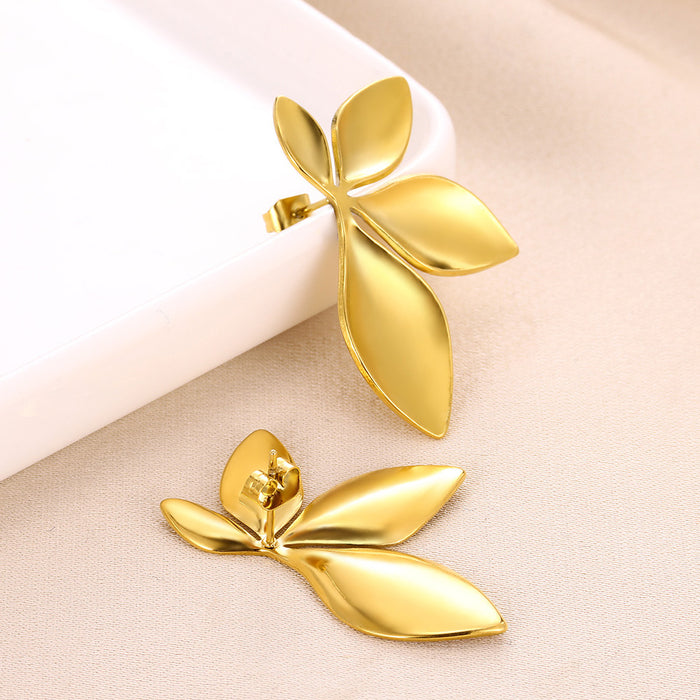 Wholesale simple leaf earrings stainless steel pendant leaf earrings