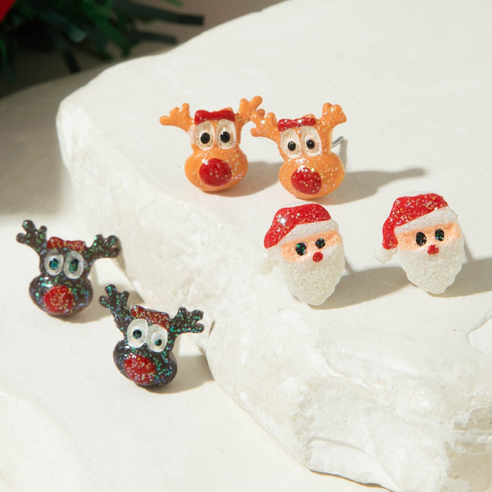 Wholesale Electroplated Resin Christmas Stud Earrings Snowman Santa Tree Fashion Jewelry Accessory Gift MOQ≥2