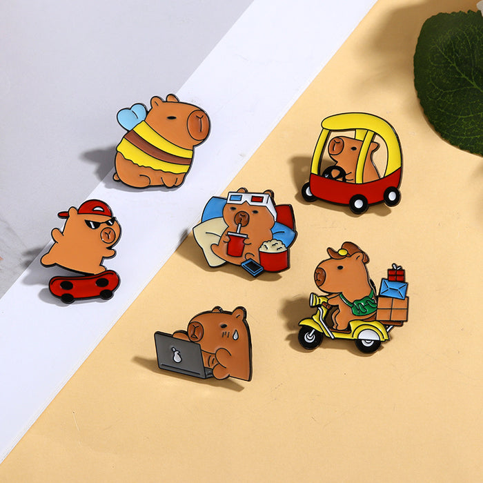 Wholesale Cute Animal Capybara Bag Casual Style Sweet Decorative Alloy Paint Badge