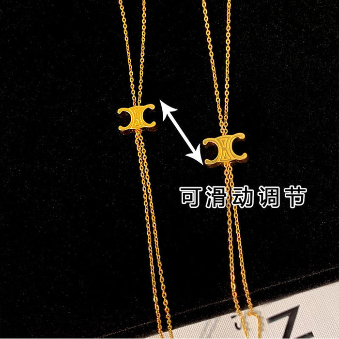Wholesale Titanium Steel Long Pull-out Gold Tassel Necklace JDC-NE-TaoY002