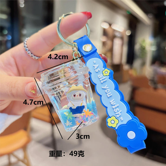 Wholesale Cartoon quicksand in oil blue keychain
