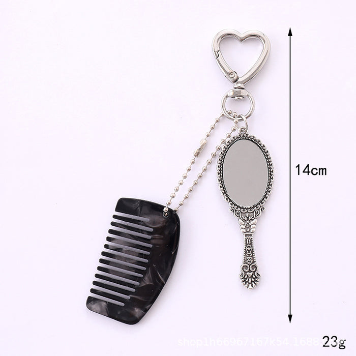 Wholesale Comb Mobile Phone Pendant Bag Hanging Mini Handle Cosmetic Mirror Keychain