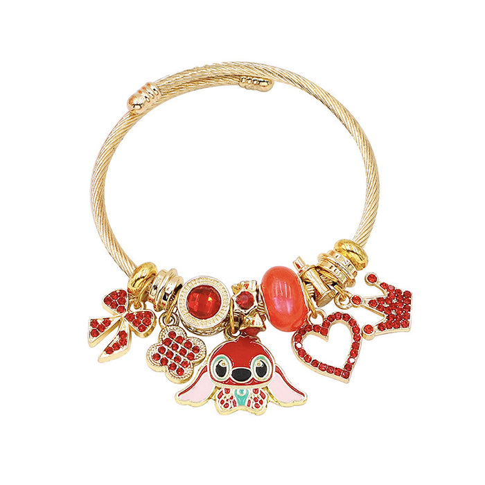 Wholesale Women' s Beaded Bracelet with Rhinestone Heart Bow Pendant MOQ≥2