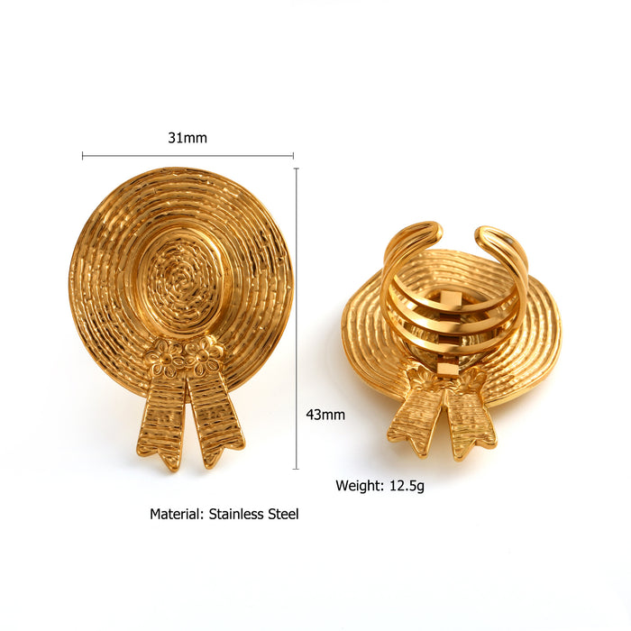 Wholesale Stainless steel straw hat earrings, personalized retro texture earrings, ring matching wholesale