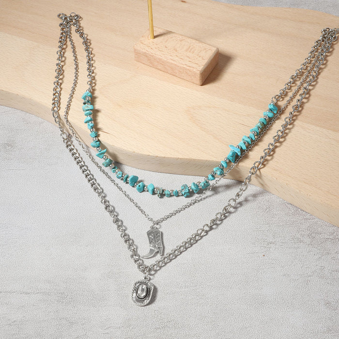 Wholesale Turquoise Beaded Alloy Pendant Multi-layer Necklace Bracelet suit