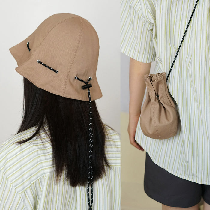 Wholesale Sunscreen hat, drawstring fisherman hat, straight tube storage, foldable crossbody bag, basin hat
