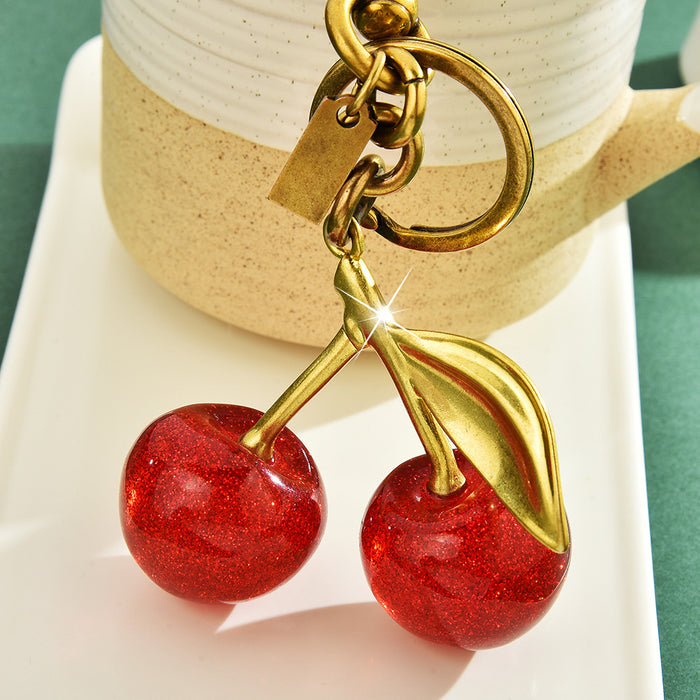 Wholesale Red cherry-shaped metal keychain