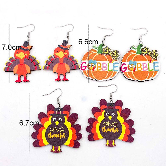 Wholesale Autumn Thanksgiving Turkey Pendant Earrings Pumpkin Turkey Print Personalized Fashion Creative Earrings