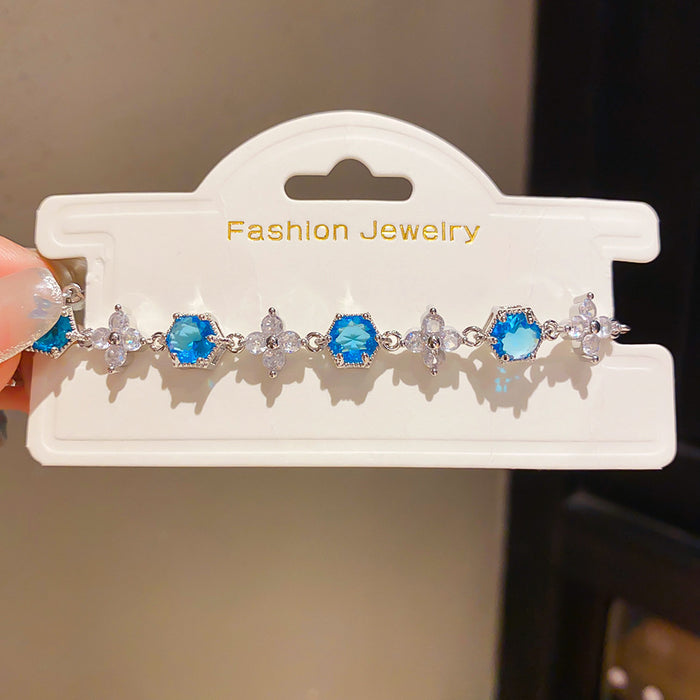 Wholesale Copper Zircon Flower Hexagon Cuff Bracelet Trendy Jewelry