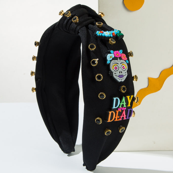 Wholesale Halloween Pumpkin Skull Devil Letter Accessories Fabric Wide Brim Headband JDC-HD-HM024