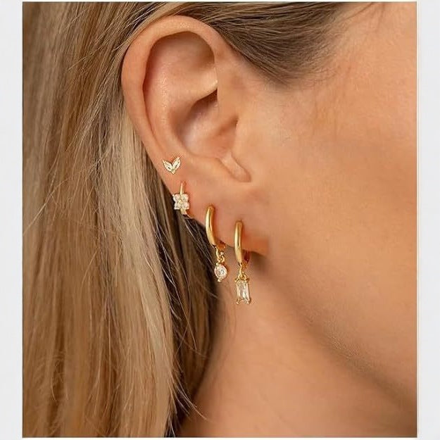 Wholesale Fashionable geometric earrings with micro inlaid zircon square earrings set, light luxury women's personalized four piece earring set