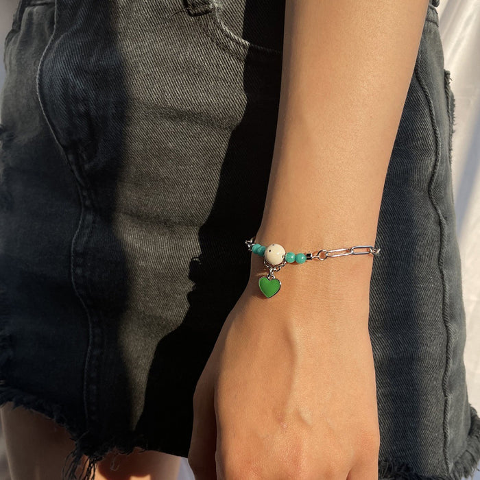 Wholesale Heart-shaped beaded stainless steel gold chain bracelet