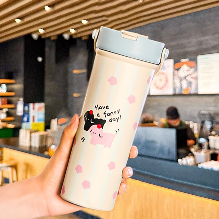 Wholesale Cartoon Thermos Cup Stainless Steel Coffee Cup Large-Capacity Straw Water Cup Fruit Tea Cup