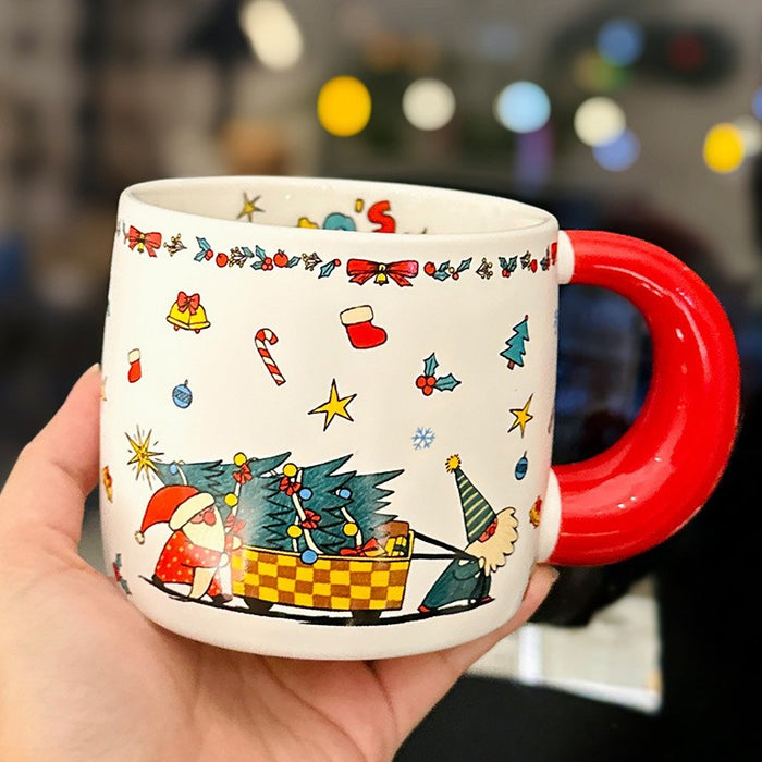 Wholesale Christmas-themed ceramic mug with a large handle
